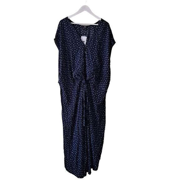 NWT Ellos Tie Front A-Line Maxi Dress Navy Blue White Polka Dot Womens Size 32 - Picture 3 of 15